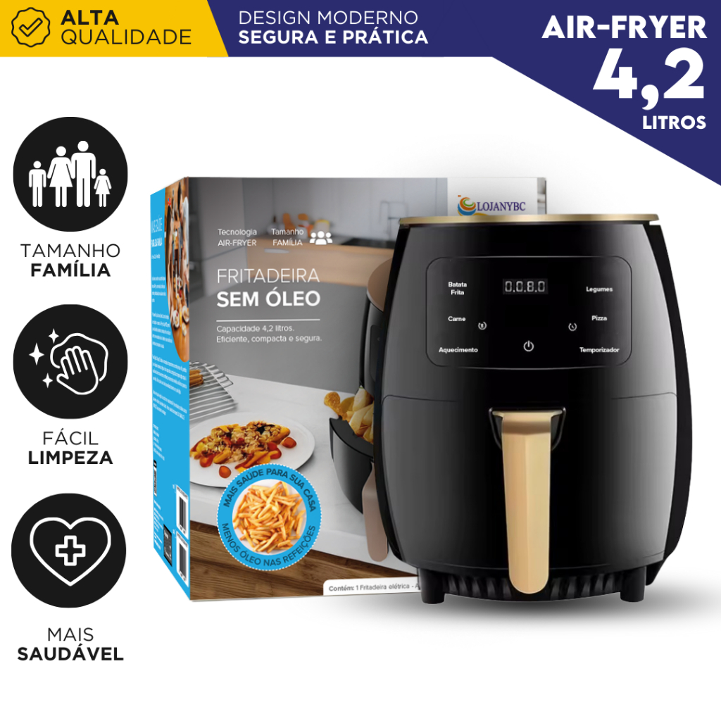 Fritadeira Elétrica 4,2 Litros 1500W 127v Digital Sem Óleo Timer Antiaderente Fácil Limpeza - NYBC