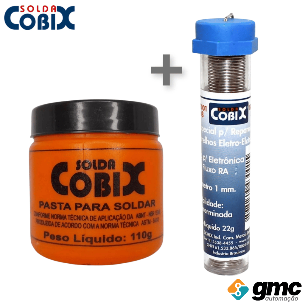 Kit Tubo Solda Estanho 22g Com Fluxo + Pasta Para Soldar 110g - Cobix