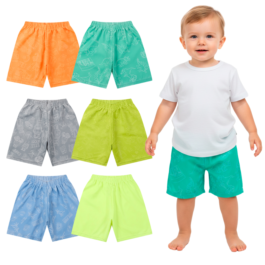 Kit 1, 2 ou 4 Shorts de Bebê Menino Revela A Estampa Quando Molhadas Shorts Infantil Masculino De Verão Piscina E Praia em Oferta na Shopee