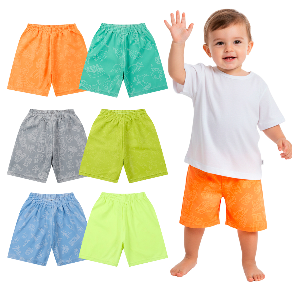 Kit Sortido 1, 2 ou 4 Bermudas Mágicas Tactel Bebê Menino Shorts Masculino Infantil– Revela Estampa na Água em Oferta na Shopee
