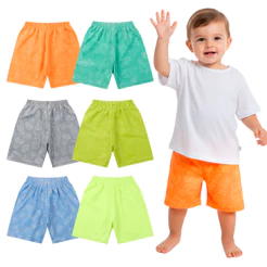 Kit Sortido 2 ou 4 Bermudas Mágicas Tactel Bebê Menino Shorts Masculino Infantil– Revela Estampa na Água
