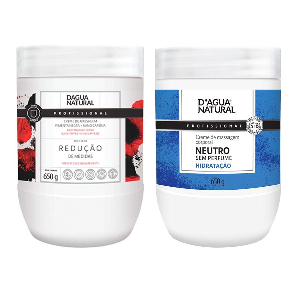 Kit Massagem Corporal Dagua Natural 1x Creme Pimenta Negra 650g + 1x Creme Neutro 650g