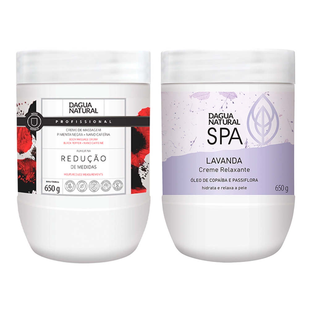 Kit Massagem Corporal Dagua Natural 1x Creme Pimenta Negra 650g + 1x Creme Spa Lavanda 650g