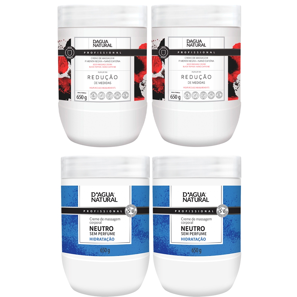 Kit Dagua Natural 2x Creme Massagem Neutro 650g + 2x Creme Massagem Pimenta Negra 650g