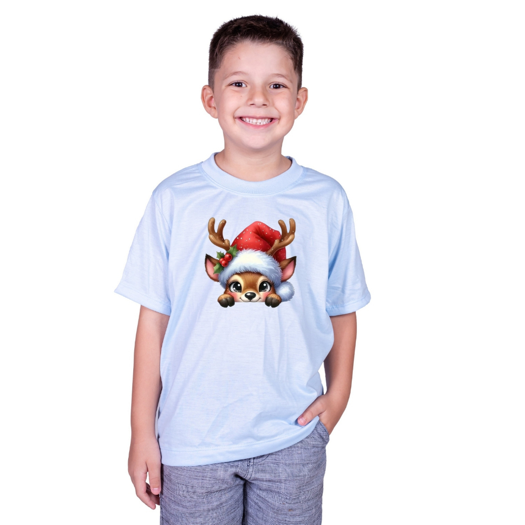 Camiseta Infantil Rena Natalina com Gorro Estampa Linda NAtal Merry Chistmas