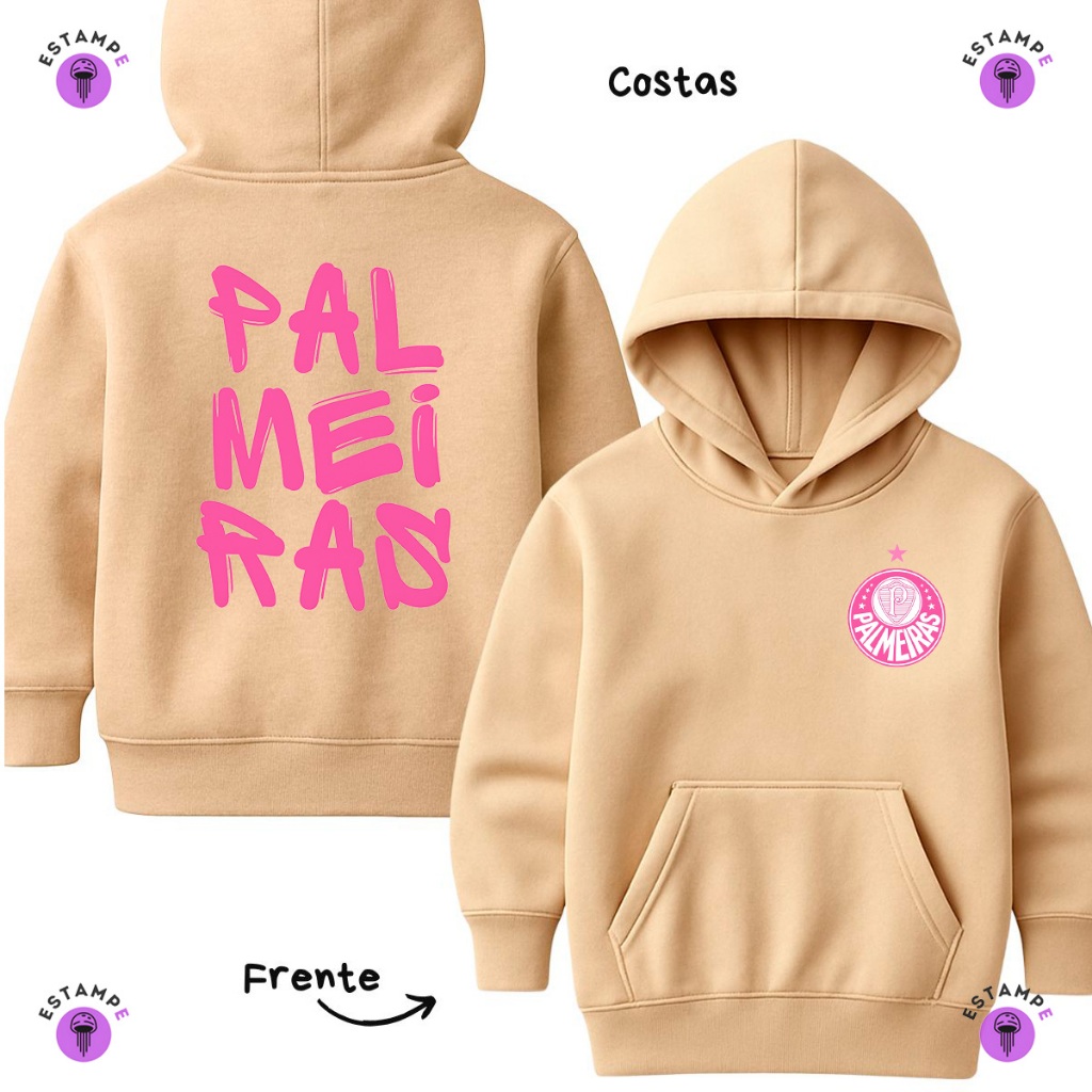 Moletom Canguru Infantil Palmeiras Rosa Verdão Avante Palestra Blusa De Frio Agasalho Casaco
