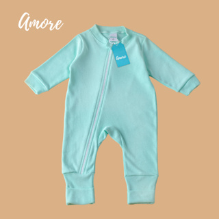 Macacão de Bebê Amore com Ziper Vira Pé Verde Água 100% Algodão em Oferta na Shopee