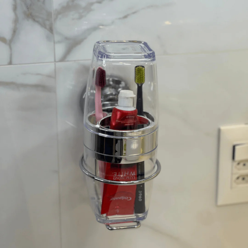 Porta Escova De Dentes E Creme Dental Fixação Ventosa Parede