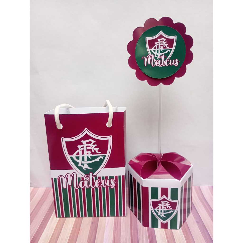 Kit festa PEGUE E MONTE Sacolinha Personalizada  e Centro de mesa Time Fluminense Lembrancinha Decoração Cachepô