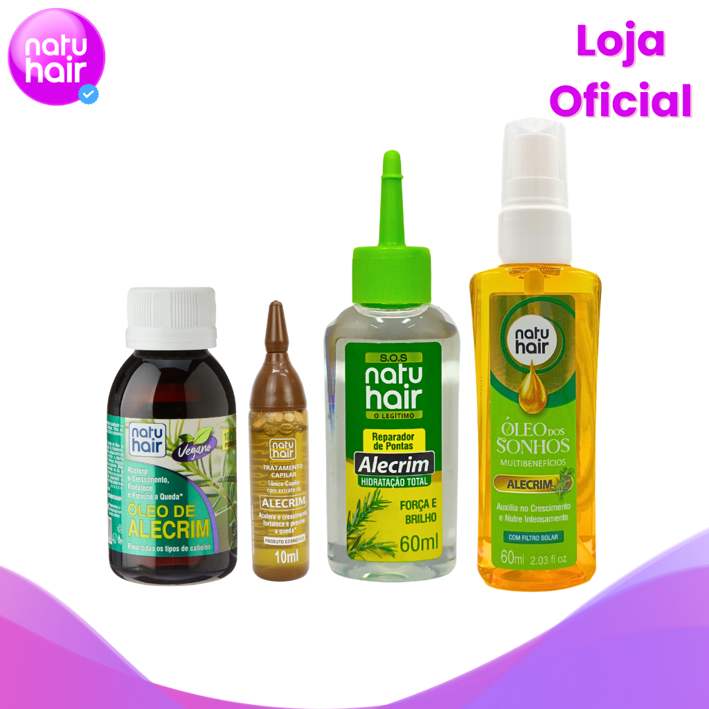 Kit Alecrim - Óleo Vegetal + Óleo dos Sonhos + Reparador de pontas + Ampola de Tratamento