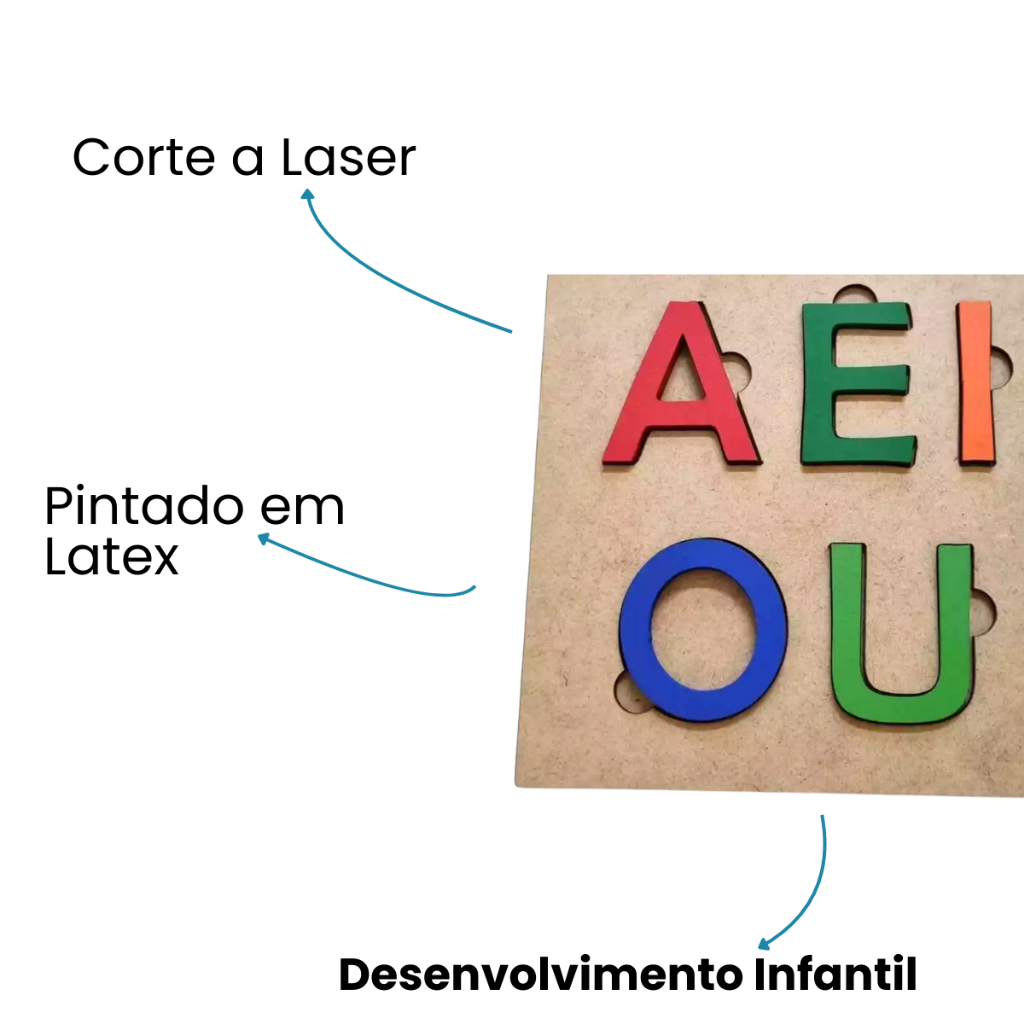 Jogo Educativo A E I O U 18x18x6mm Em Madeira Didático Infantil Para Alfabetização E Aprendizado