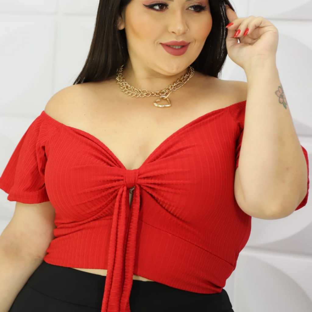 CROPED PLUS SIZE 2 EM 1, OMBRO A OMBRO, LAÇO REMOVÍVEL ,FORRO DUPLO FRONTAL. em Oferta na Shopee