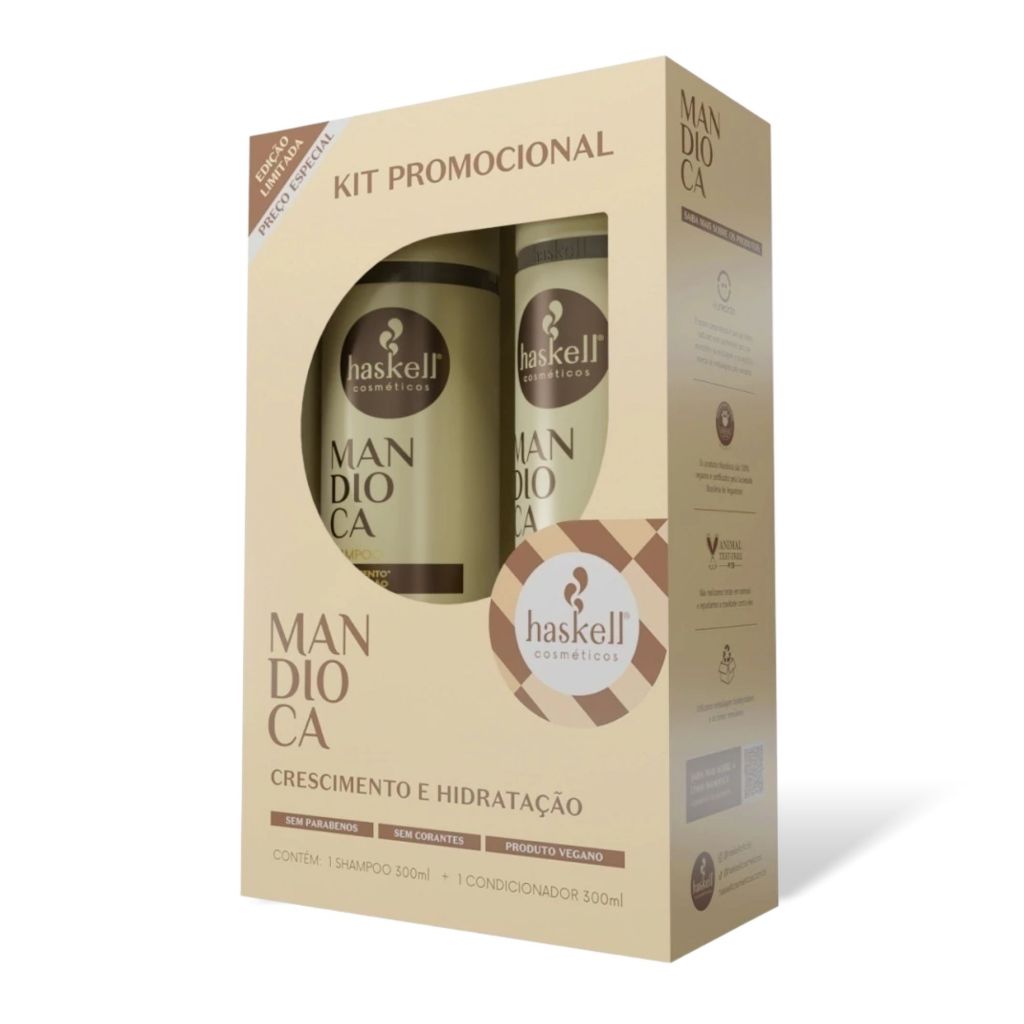 KIT HASKELL MANDIOCA – Shampoo + Condicionador 300ml Cada | Força, Brilho e Crescimento