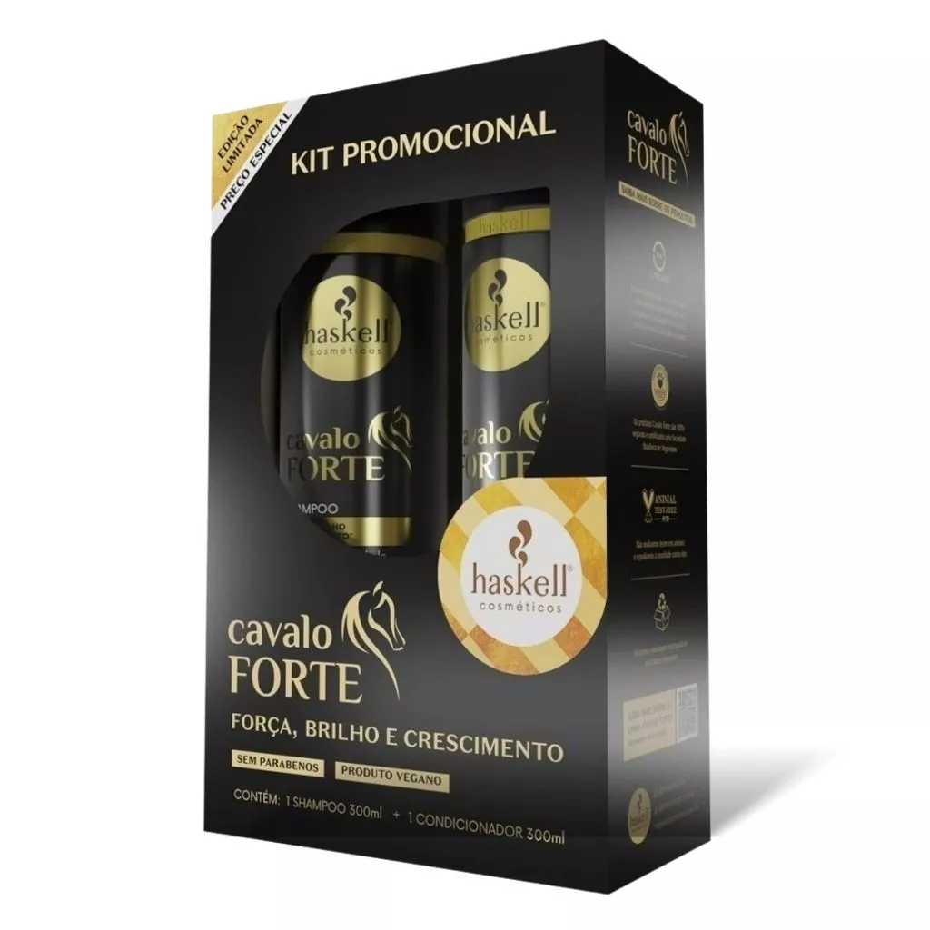 KIT HASKELL CAVALO FORTE – Shampoo + Condicionador 300ml Cada | Crescimento,Força, Brilho | Biotina
