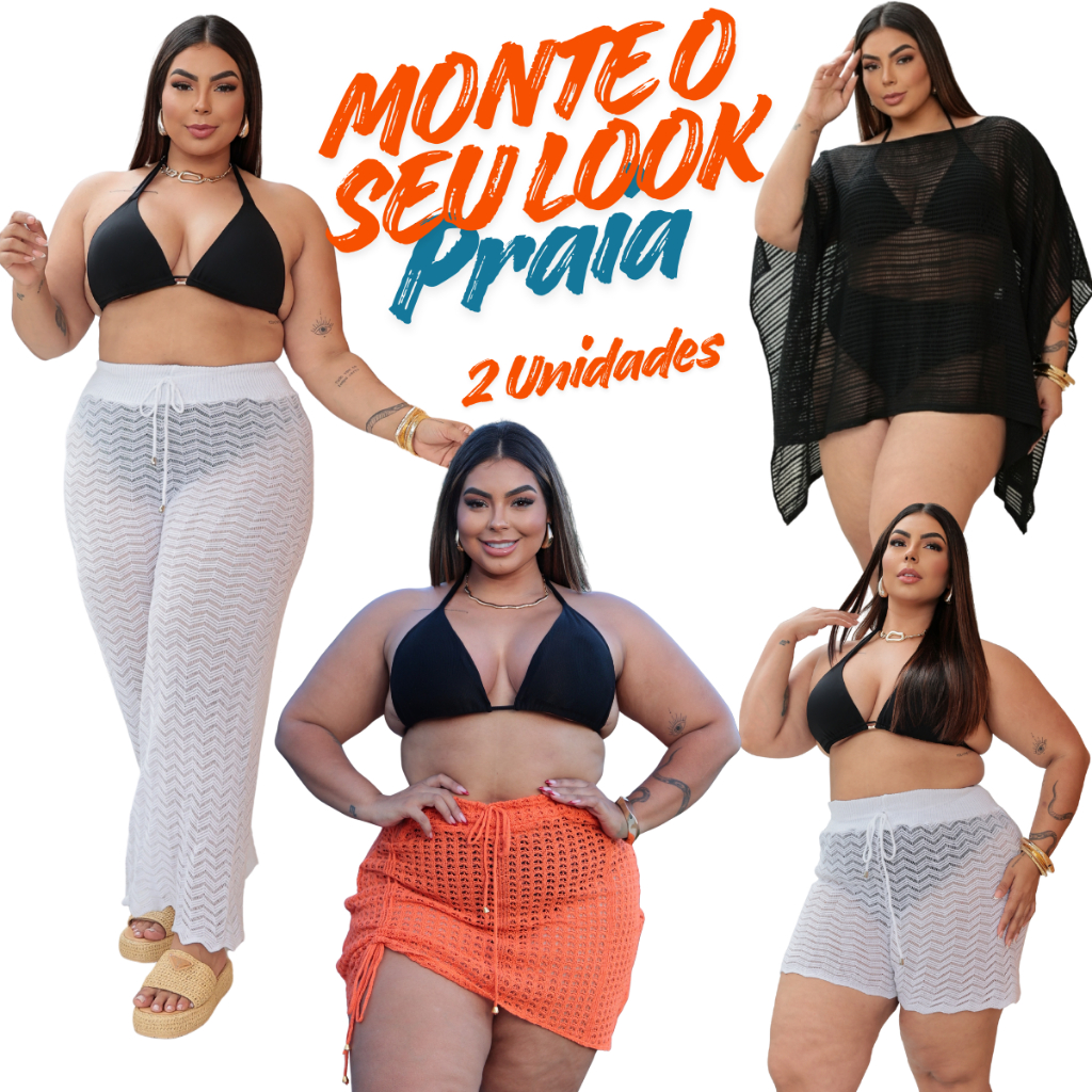 Kit 2 Unidades Monte seu kit Verão Saida de praia Saia Shorts Calça Poncho Piscina Elegante em Oferta na Shopee