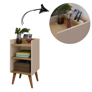 Mesa de Cabeceira Compacta com Nicho e Prateleira | Criado Mudo Retrô p/ Cama Box Quarto Casal/Solteiro em Oferta na Shopee