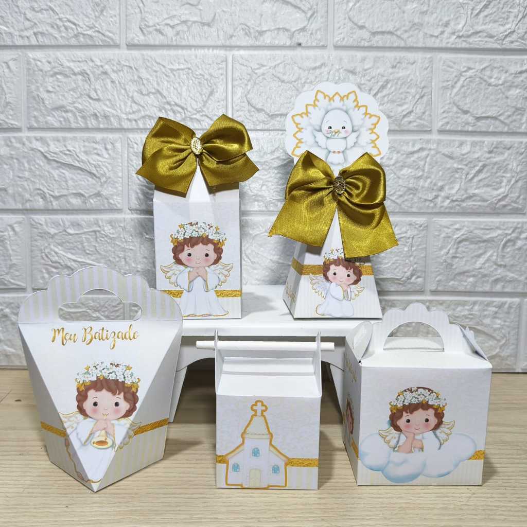 Kit Personalizados caixinhas BATIZADO DOURADO Lembrancinha aniversário-Festa PEGUE E MONTE