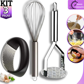 Kit 3 Utensílios de Cozinha – Fouet, Amassador de Batata e Amassador de Alho Premium em Oferta na Shopee