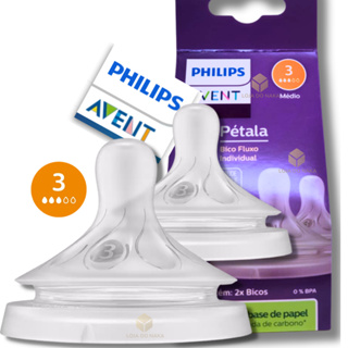 Bico Mamadeira Philips Avent Pétala 3.0 N°3 - Fluxo Médio - 2 Unidades Silicone 0% BPA em Oferta na Shopee