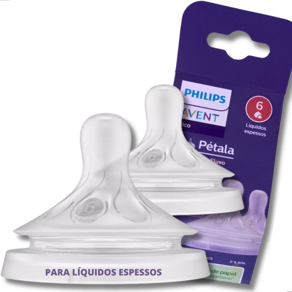 Bico Mamadeira Philips Avent Pétala 3.0 6m+ N°6 - Líquidos Espessos - 2 Unidades Silicone 0% BPA em Oferta na Shopee