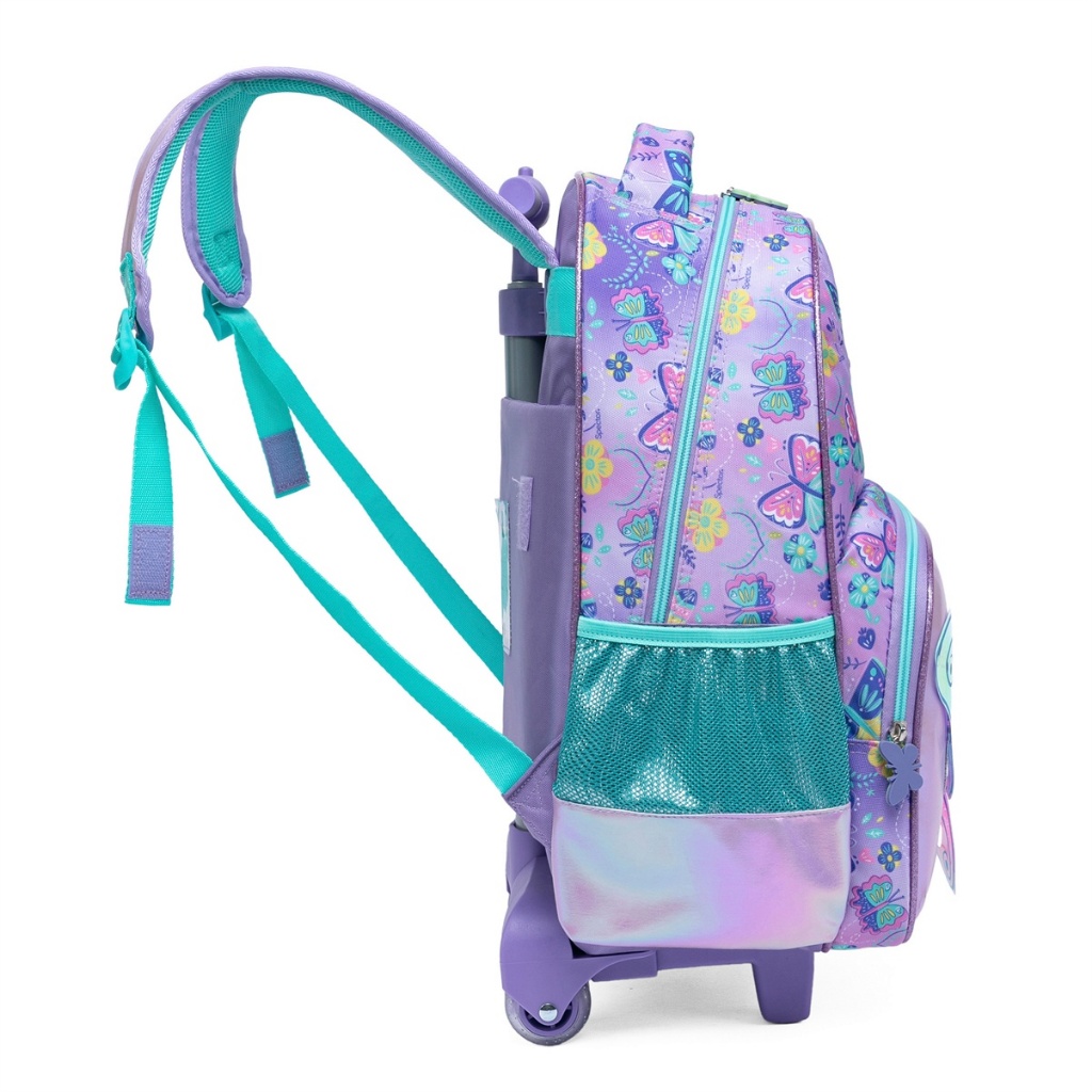 Kit Completo Mochila Lancheira Estojo Spector Borboleta Feminina Bolsa Infantil Rodinha Viagem