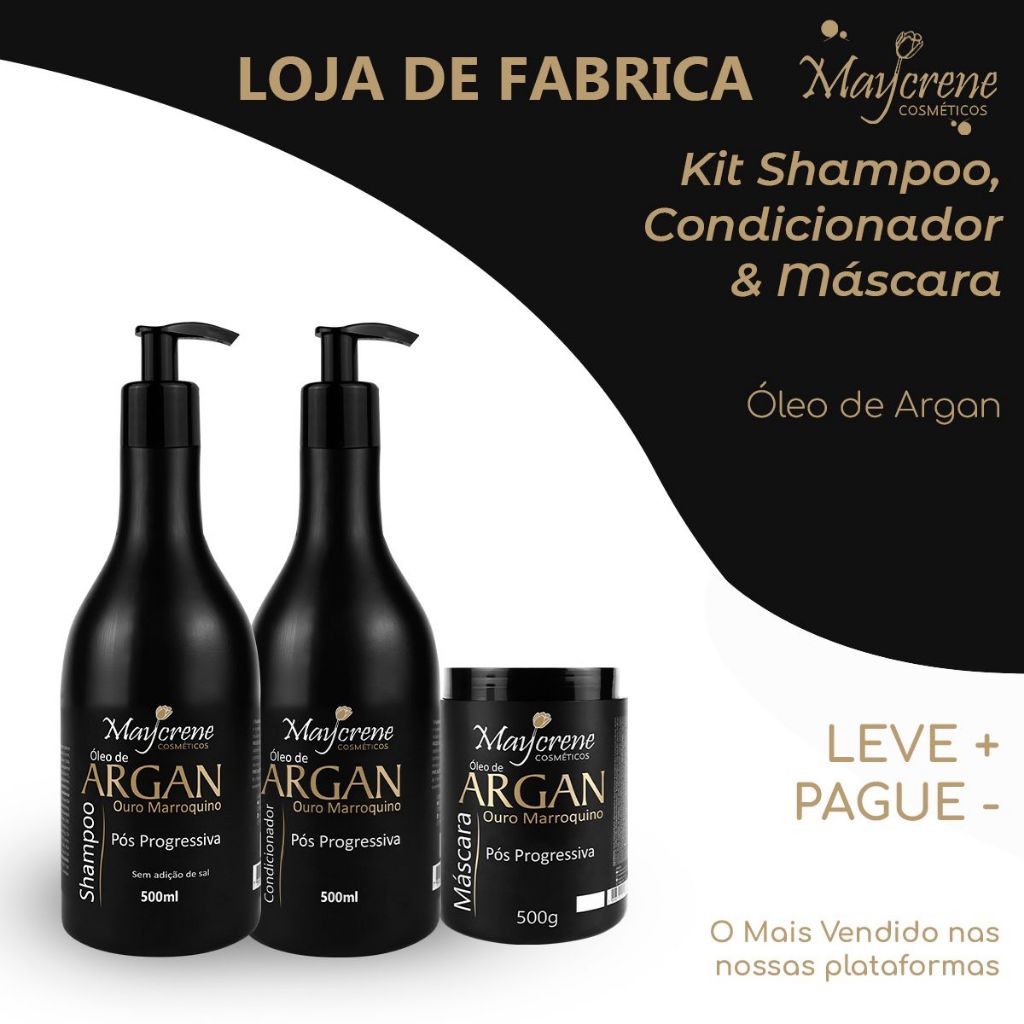 Kit Argan Pós Progressiva Maycrene 500ml (Com Válvula) | Brilho, Maciez e Sedosidade Pós progressiva. em Oferta na Shopee