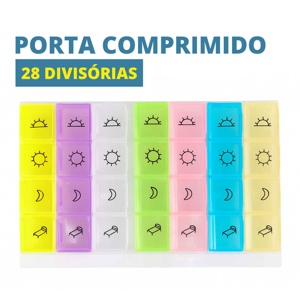 Porta Comprimido Estojo Portátil 28 Compartimentos Semanal
