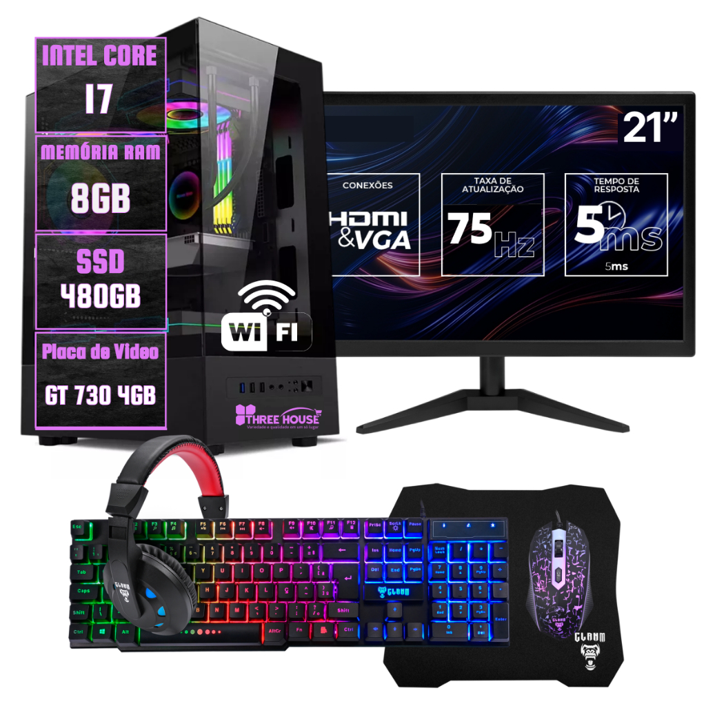 Computador Pc Gamer Completo Intel Core I7 3.40Ghz | 16Gb Ram | Ssd480gb | Fonte 500w | GT730 4Gb