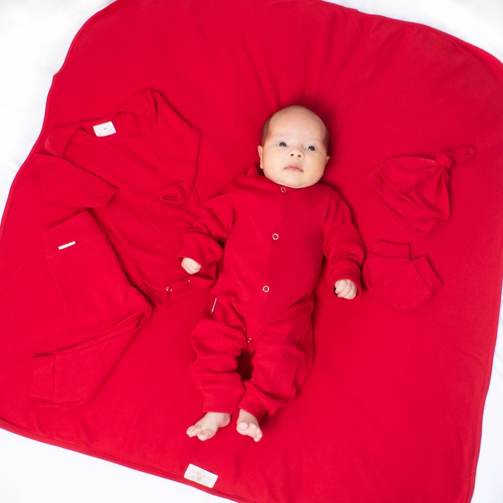 Kit Saída Maternidade Vermelha 6 Peças Bebê 100% Algodão Completo Toque Macio Confortável