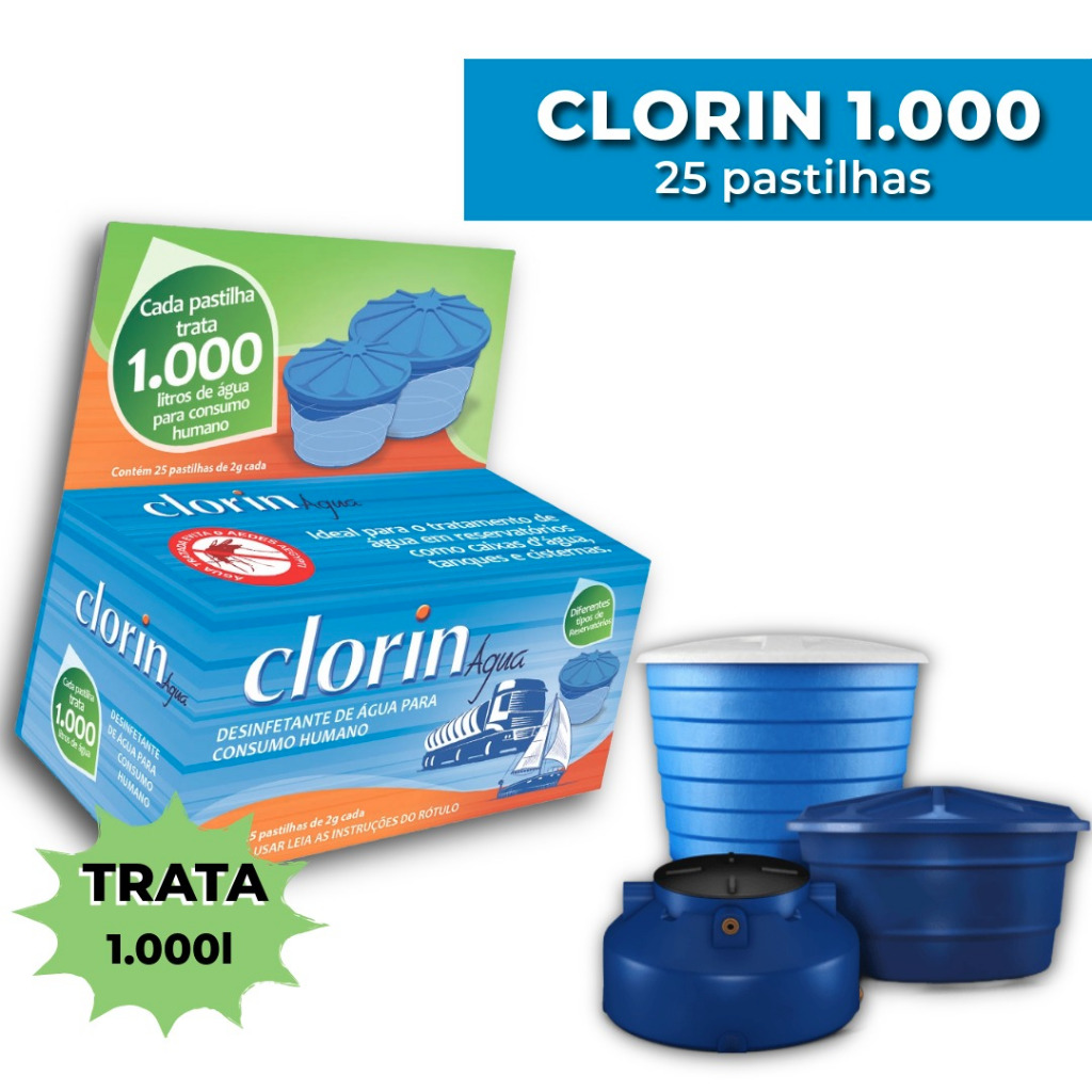 Pastilhas Purificadoras de Água p/ Caixa D’Água 25un - Clorin 1.000 em Oferta na Shopee
