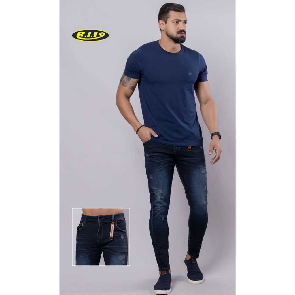 Calça Jeans Masculina Extreme, Destroyed, Chaveiro Ri19 546
