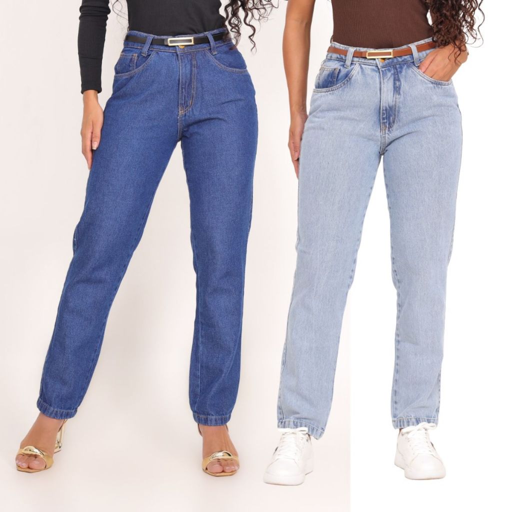 Calça Jeans MOM Com Cinto 100% Algodão Premium Cintura Alta Feminina Levanta Bumbum