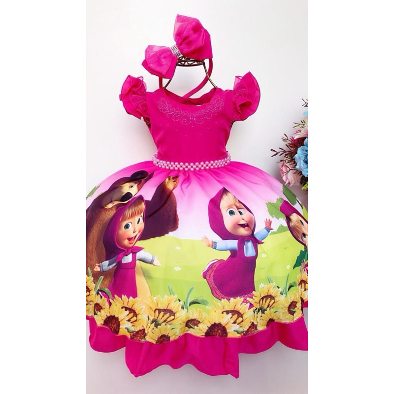 Vestido Infantil Masha e o Urso TAM 2-3 anos  Super Charmoso e Cheio de Estilo