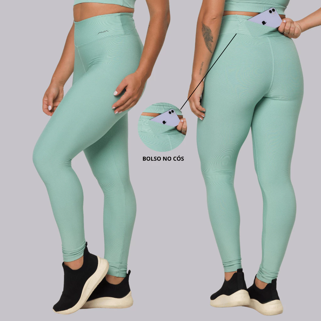 Calça Legging Feminina Academia Suplex Poliamida Tecido Canelado Bolso no Cós AVA Fitness — imagem 1