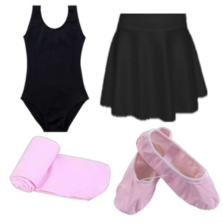 Kit Ballet Infantil Misto Com 4 Itens: Collant Regata Preto + Saia Cós Preto + Meia + Sapatilha - Bailarinas em Oferta na Shopee
