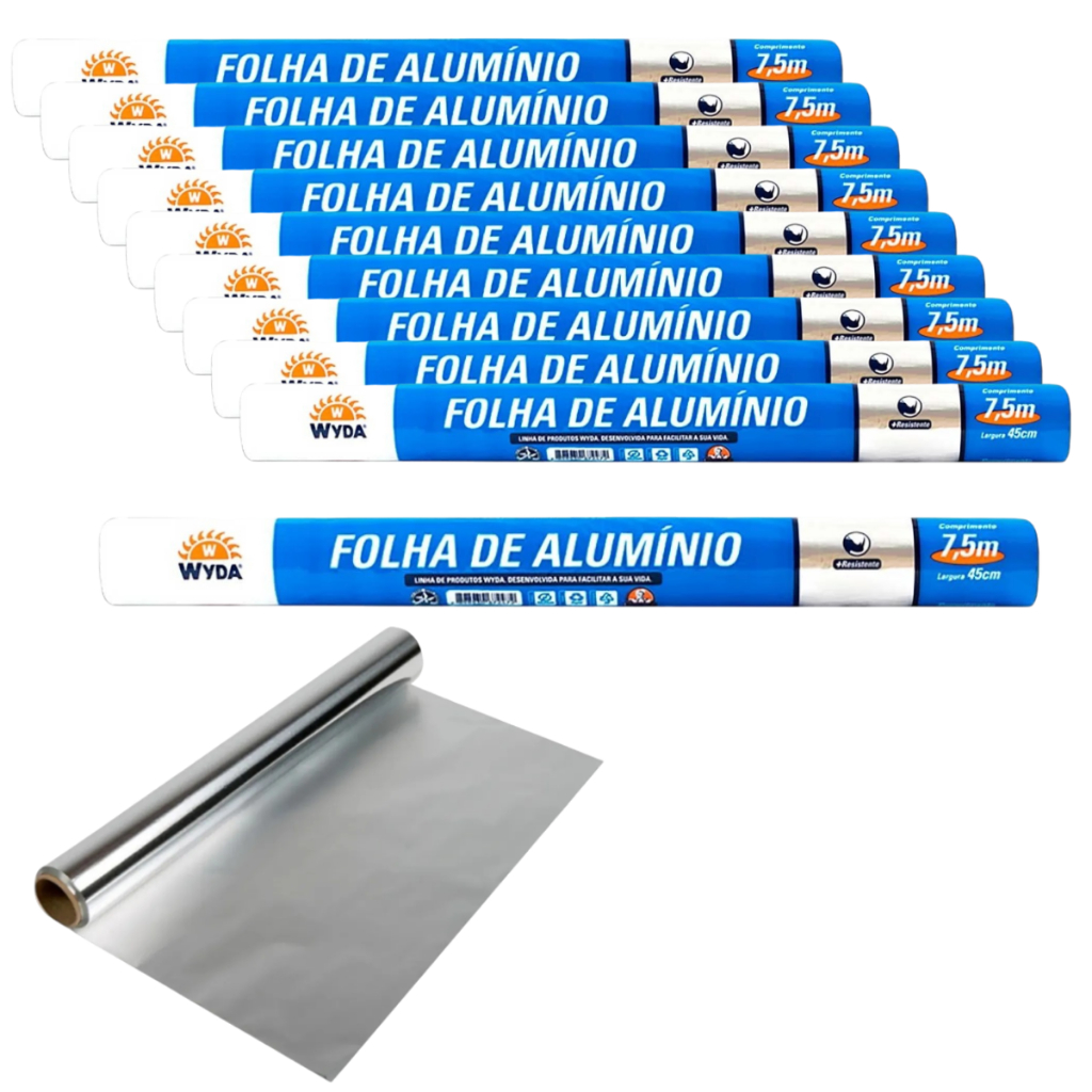 Kit C/Até 10 Rolo Papel Folha De Alumínio Wyda 45cm X 7,5m Tamanho Grande ideal Para Preparo Cozinha