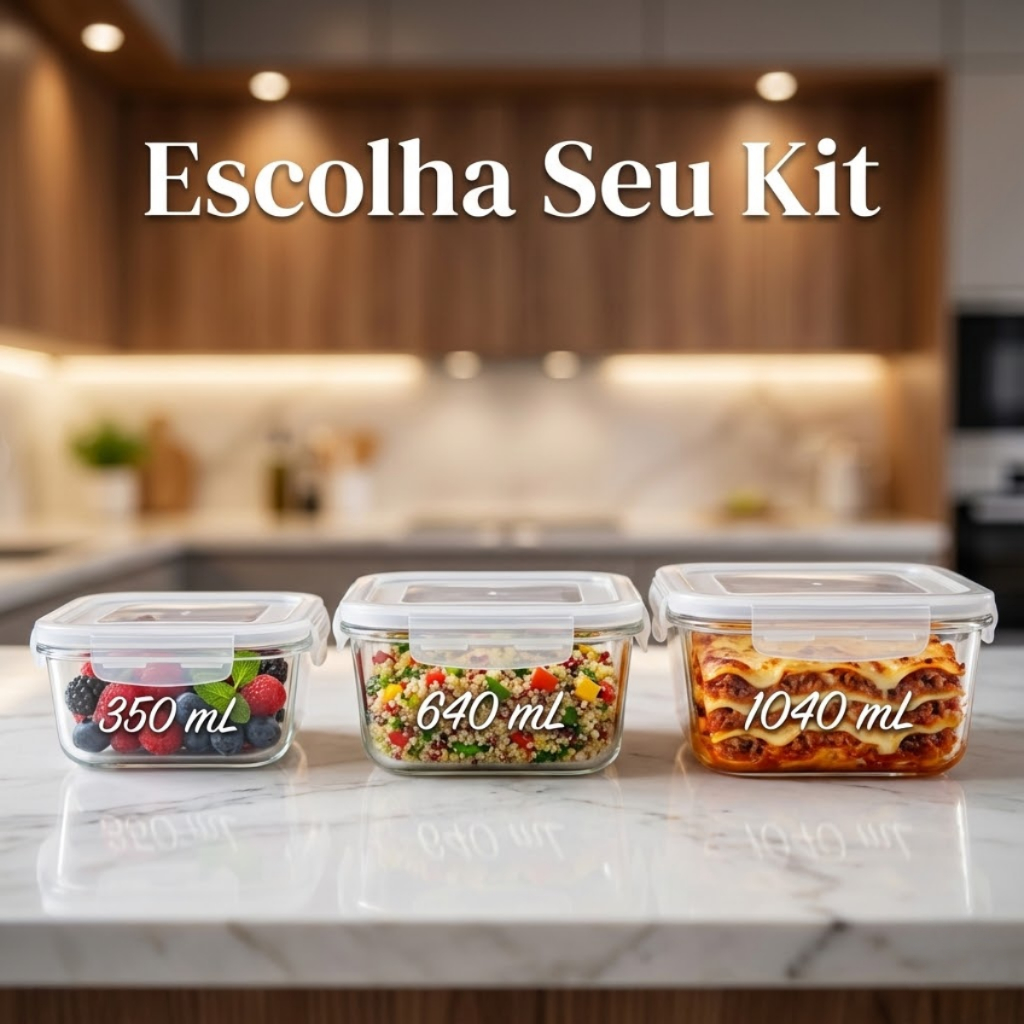 Monte seu Conjunto De Potes Vidro 1040/640/350 ml Hermético Marmita Forno Refratário Fitness Retangular