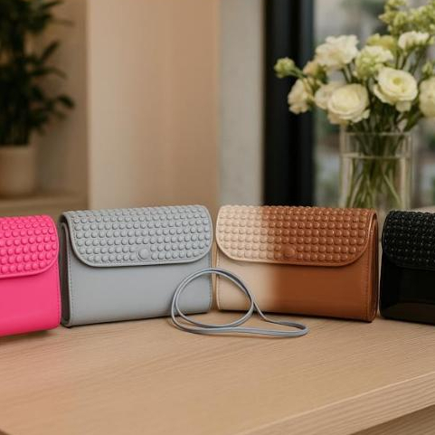 Bolsa Feminina média Transversal pequena Carteira ou de Mão com Textura Brilho Moderno