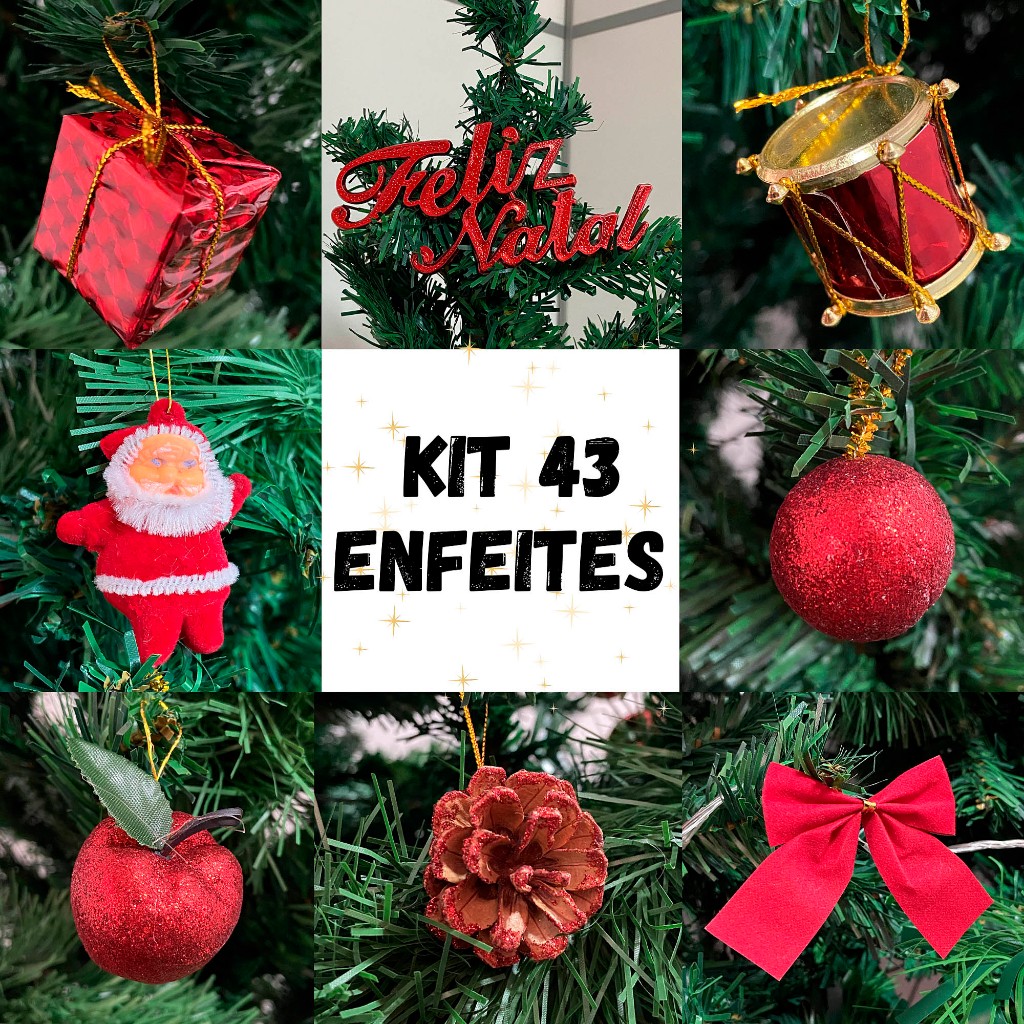 Kit 43 Enfeites De Natal pendente para arvore bolinhas natalino Vermelho