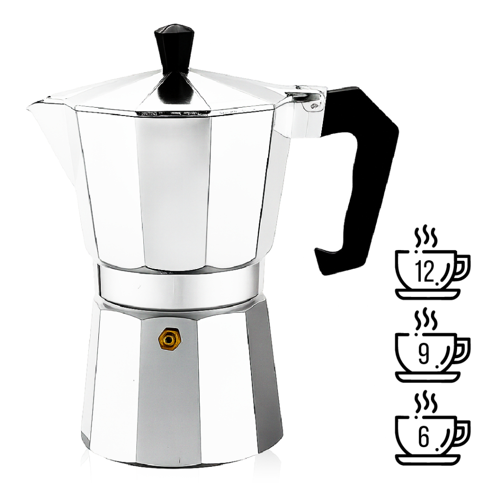 Cafeteira Moka de Alumínio 6/9 Xícaras – Cafeteira Italiana para Café Expresso Rápido no Fogão