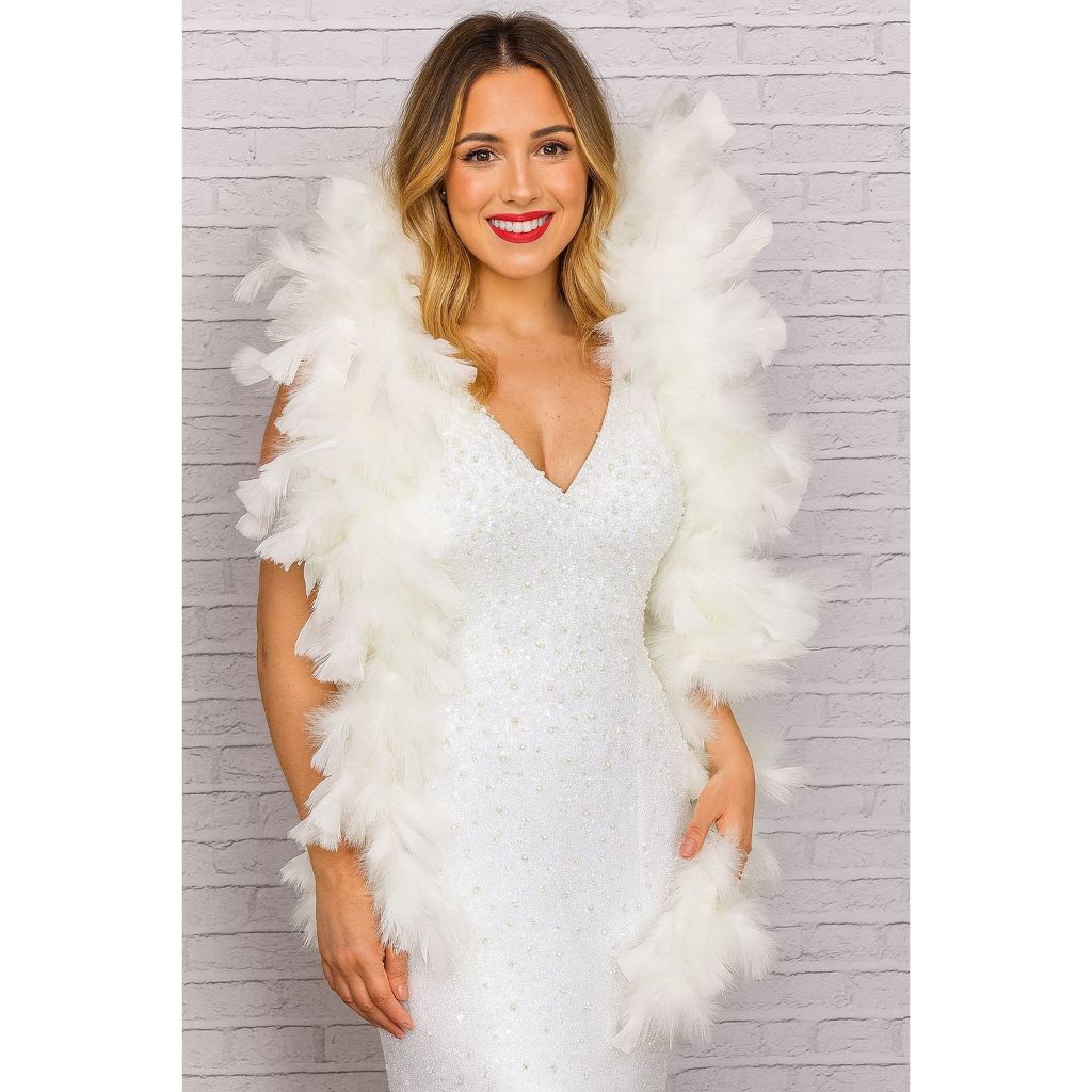 Estola Pluma de Penas Natural Branca De Noiva Debutante Formatura Fotografias em Oferta na Shopee