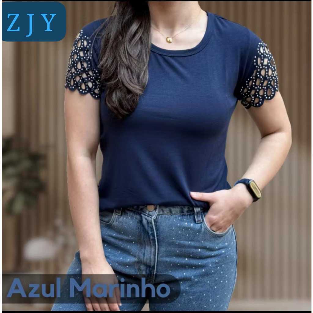 Blusa Feminina t-shirt De Manga Curta Nuvem Com/De Brilho Moda Envangélica e Casual 2025