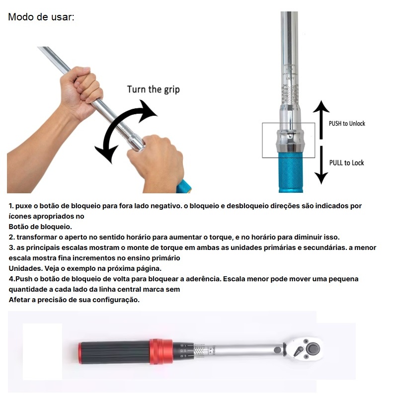 Torquimetro de estalo 1/4 e 1/2 com alongador modelo profissional com estojo em Oferta na Shopee