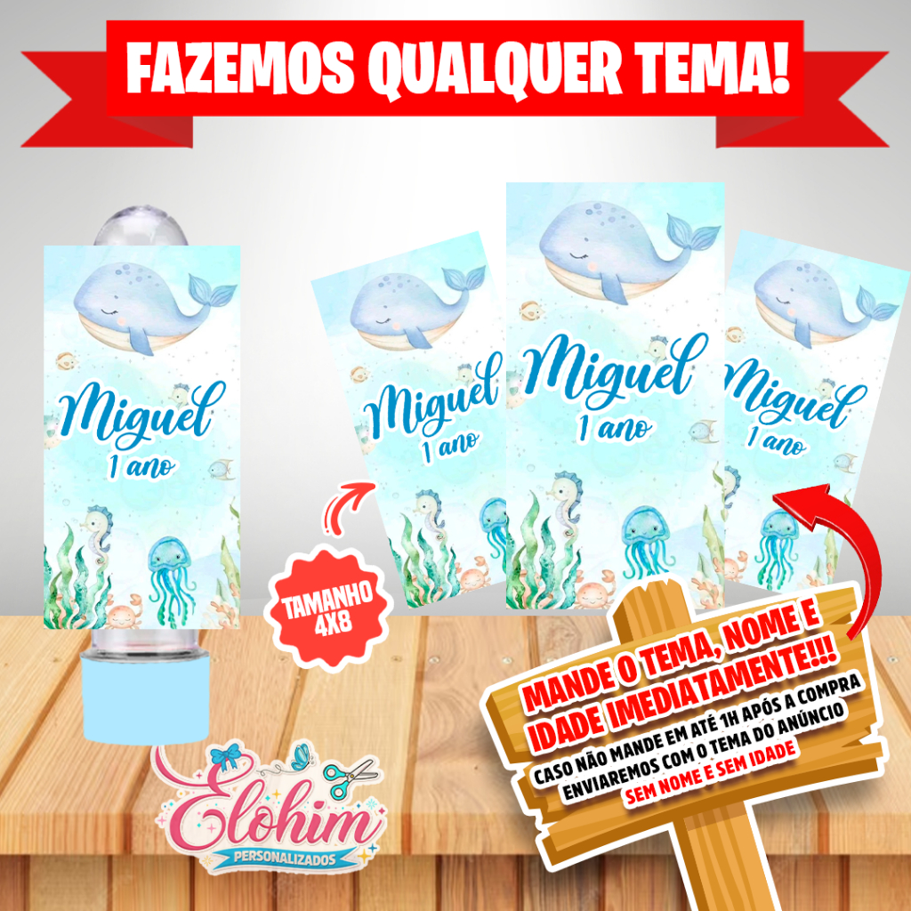 Rótulo Adesivo para personalizar Tubetes 12 cm - Fundo do Mar em Oferta na Shopee