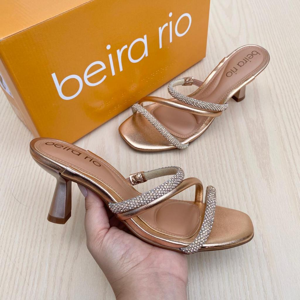 Salto Fino Sandália Feminino Beira Rio Casual Confortável Brilho Metalizada Festa Casamento