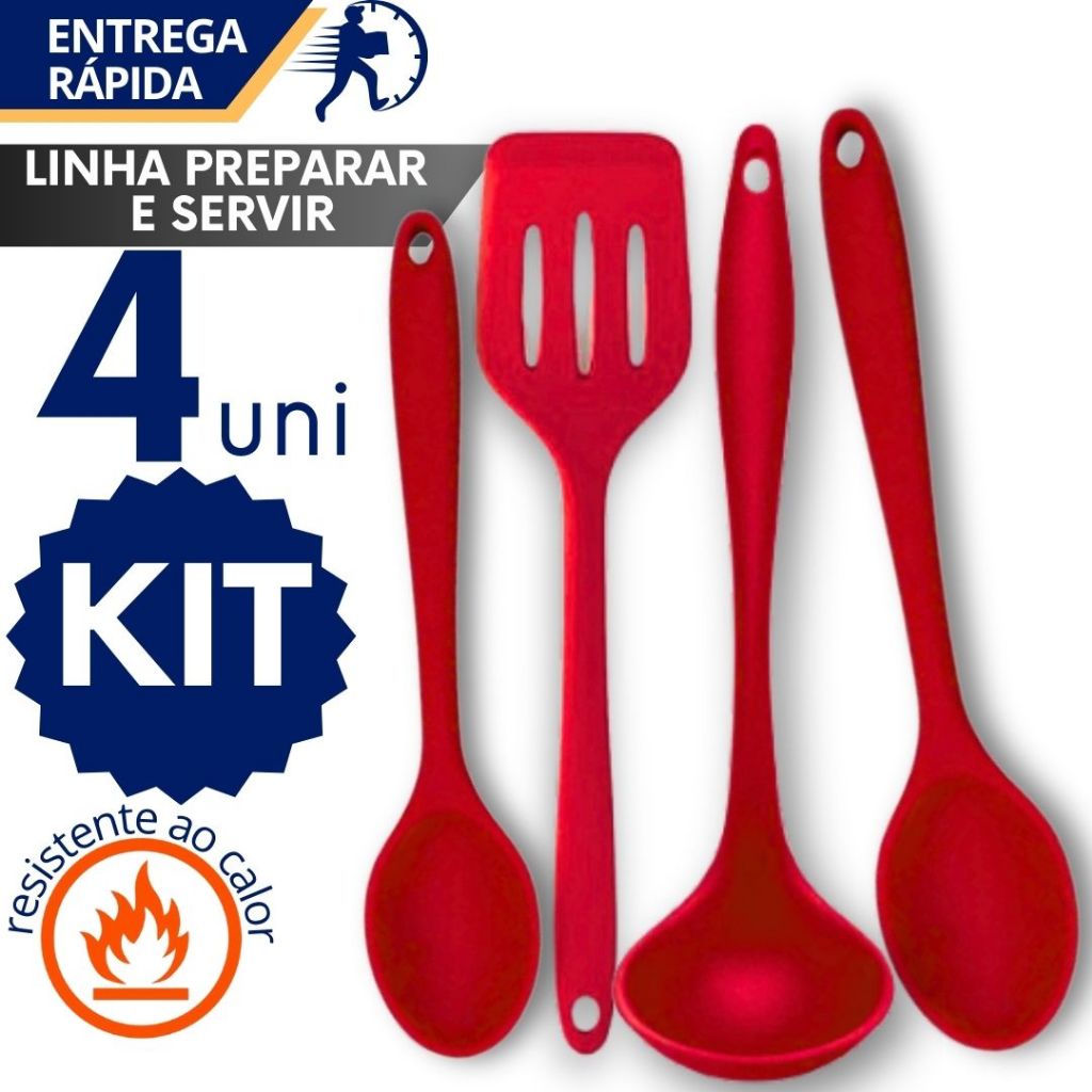 Kit Utensílios Cozinha Silicone Maciço Resistente ao Calor Antiaderente Não Gruda