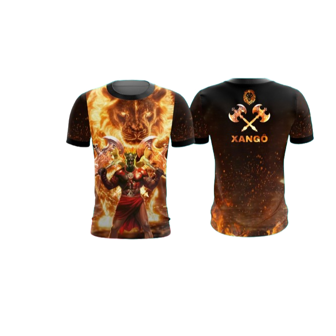 Camiseta Orixá Xangô – Umbanda Candomblé Unissex, Malha Fria, Estampa Religiosa Afro-brasileira