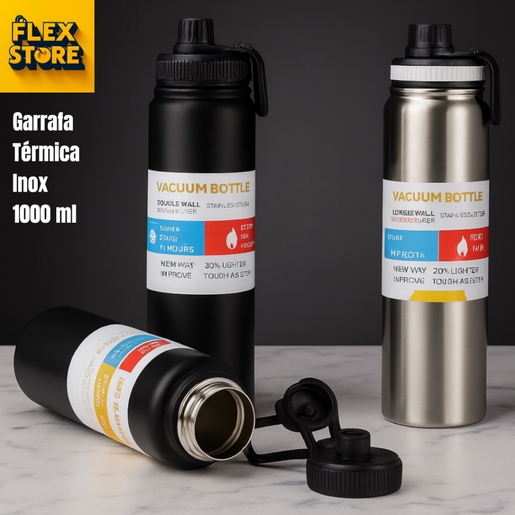 Garrafa Térmica Inox de Água 1 Litro 34 Oz com Isolamento Duplo Frio 24h Quente 8h em Oferta na Shopee