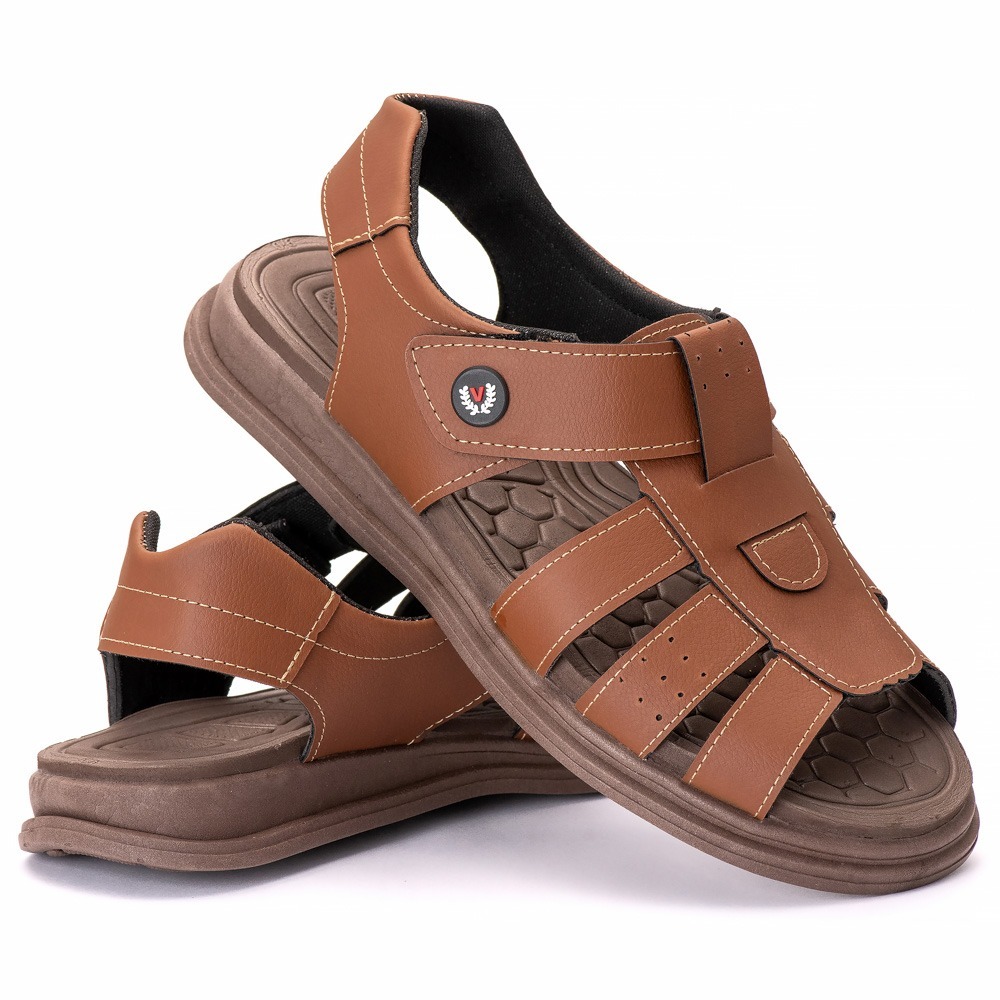 Sandália de Couro Masculina Sola de ANTI STRESS Anti Derrapante de Alta Qualidade em Oferta na Shopee