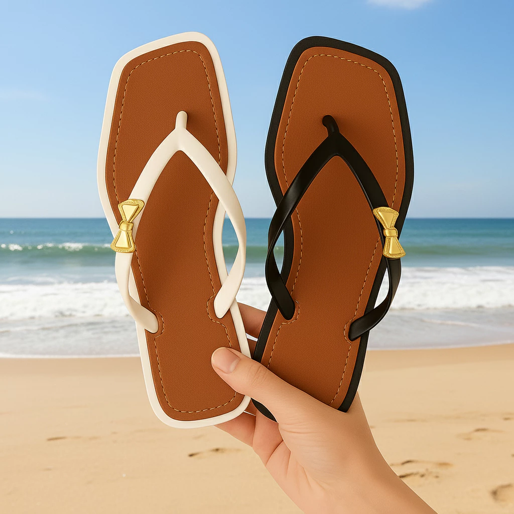 Chinelo Feminino Confortável Laço Dourado Design Delicado Para Quem Ama Estilo e Praticidade — imagem 1